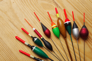 A set of fishing floats for fishing on the current. © yrafoto