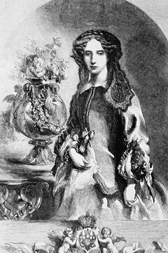 Maria Alexadrovna (Marie of Hesse), empress consort of Russia, spouse of Alexander II. 1824-1880. Antique illustration. 1867.