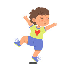 Funny Boy with Freckles Wearing Shorts Jumping with Joy and Excitement Vector Illustration
