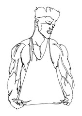 Vector free hand drawing illustration of a muscled man