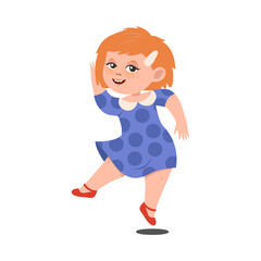 Cheerful Girl with Freckles and Red Hair Jumping with Joy and Excitement Vector Illustration