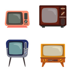 Set of different retro televisions. Old TVs in cartoon style.