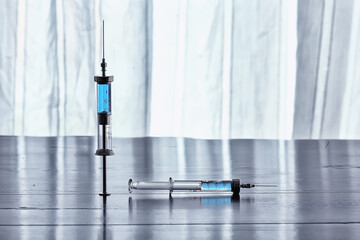 syringe and ampoule, coronavirus vaccine, concept medicine vaccination protection covid 19