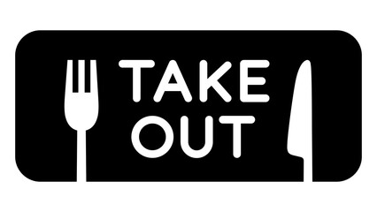 Fototapeta premium Fork and knife, rectangular takeout icon. black