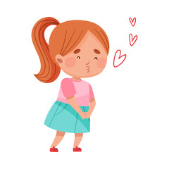 Pretty Girl Character with Ponytail Standing and Pooching Vector Illustration