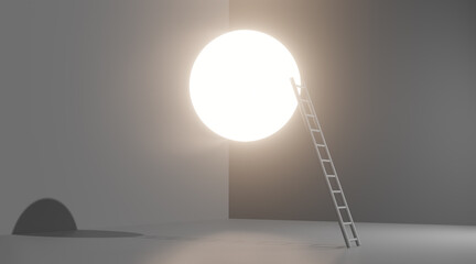 Ladder to moon. Conceptual image , 3d rendering