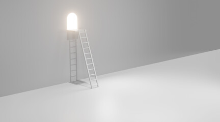 Ladder on a window with light. 3D rendering
