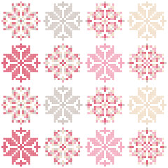 Christmas decorative snowflakes. Norwegian design. Geometrical figure. Seamless background. Boho style. Vector illustration for web design or print.