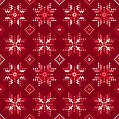 Christmas decorative snowflakes. Norwegian design. Geometrical figure. Seamless background. Boho style. Vector illustration for web design or print.