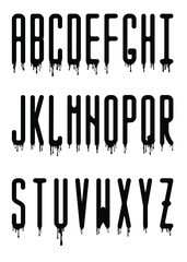 Dripping paint or blood condensing, narrow  alphabet with splattered paint or blood stains