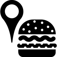 
A huge burger with location pin, food point map location pin, 

