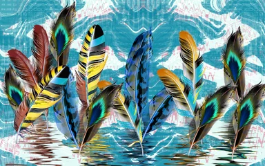 Große helle mehrfarbige Federn auf einem abstrakten Hintergrund © TimKats