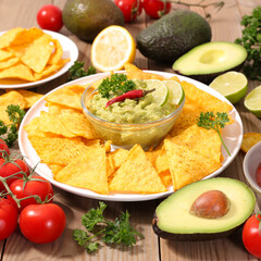 tortilla chips with guacamole and salsa
