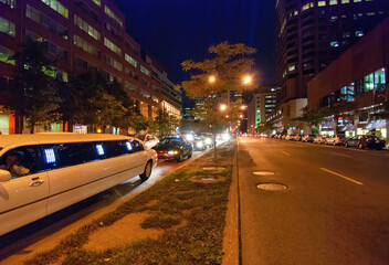 MONTREAL, CANADA - AUGUST 2008: City streets with traffic at night