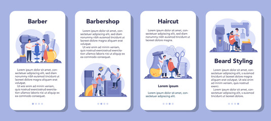 Barber mobile application banner set. Idea of hair and beard care