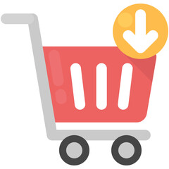 
Flat icon of a shopping cart with download arrow
