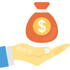 
Man’s hand presenting the dollar sack flat design icon
