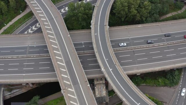 Drone Shot Tracking Cars On Spaghetti Junction In Birmingham