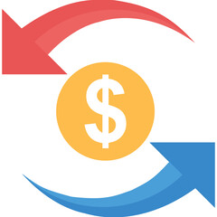 
Flat icon of dollar and pound coins with circular arrows
