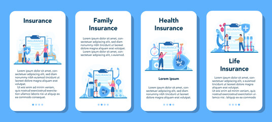 Health insurance concept set. People and doctor standing at the big