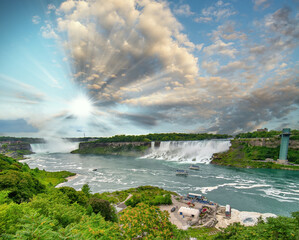Majestic Niagara Falls at sunset, view from canadian side