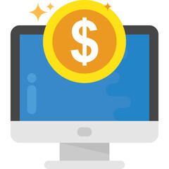 
A flat design icon of laptop screen with dollar sign

