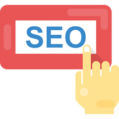 
Finger touch on SEO text, flat vector icon design
