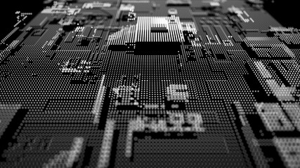 Cybernetic futuristic matrix. Big data. Abstract background . White squares on a dark background. 3D rendering.