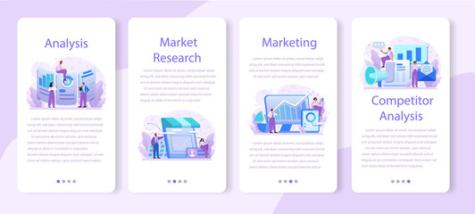 Competitor analysis mobile application banner set. Market research