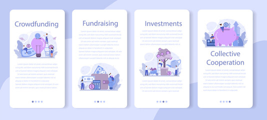 Crowdfunding mobile application banner set. Financial support