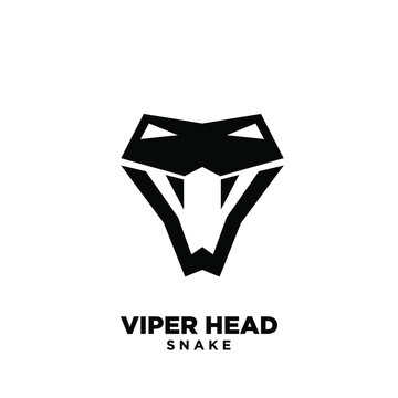 simplified viper snake head with big fangs logo icon design isolated background