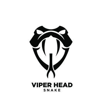 simplified viper snake head with big fangs logo icon design isolated background