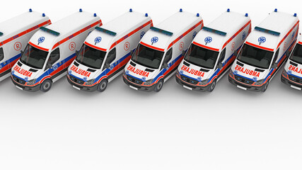row of ambulances cars with copy space © petrovk