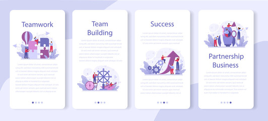 Fototapeta na wymiar Business teamwork mobile application banner set. Idea of partnership