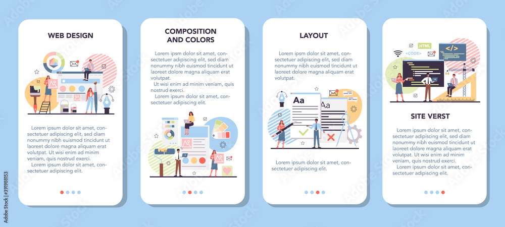 Wall mural web design mobile application banner set. presenting content