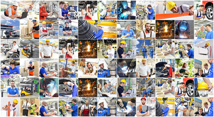 Collage mit Arbeitskräften in Industrie und Handwerk - Menschen am Arbeitsplatz - Berufsausbildung...