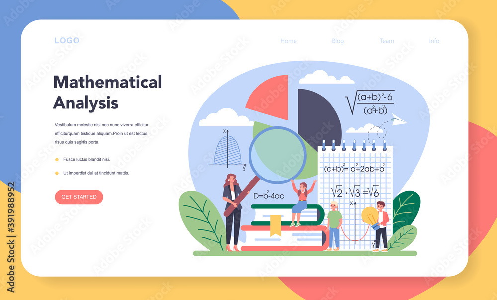 Wall mural math school subject web banner or landing page. learning mathematics