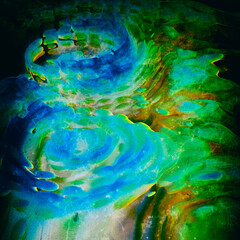 abstract composition of large chaotic blue-green circular strokes, 3d render, blurred image