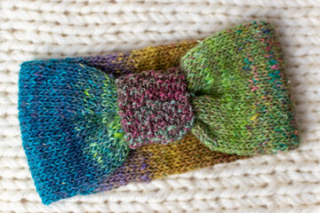 blue and green knitted fabric hand made headband 