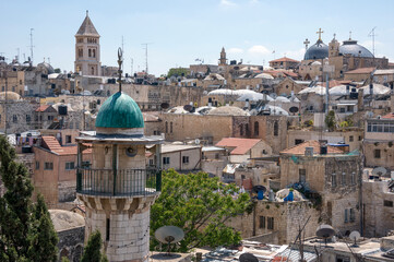 Vista aérea del centro histórico de Jerusalén en Israel
