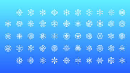 Set White Colleciton Line Snowflake Winter Decoration Elements Vector Design Style