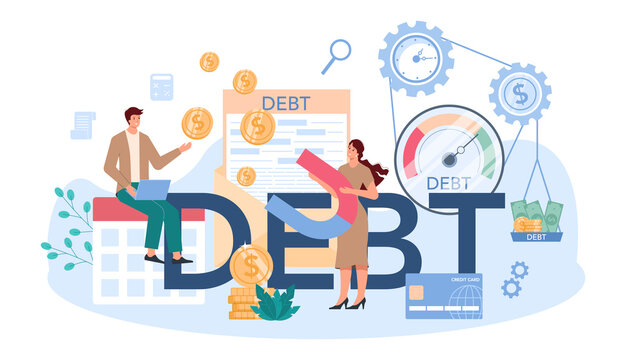 Debt typographic header. Pursuing payment of debt