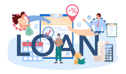 Loan typographic header. Bank employee that work