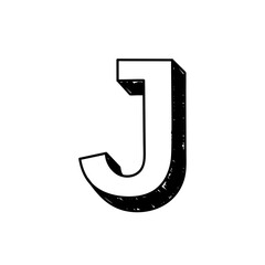 J letter hand-drawn symbol. Vector illustration of a big English letter J. Hand-drawn black and white Roman alphabet letter J typographic symbol. Can be used as a logo, icon