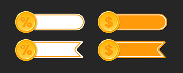 Cashback vector coin ribbon banner, golden coins finance cash emblem concept.