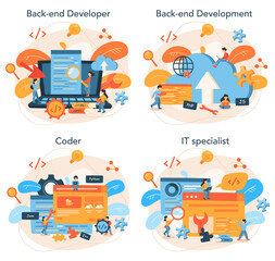 Back end development concept set. Software development process.