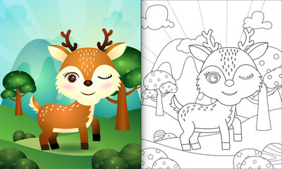 coloring book for kids with a cute deer character illustration