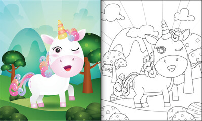 coloring book for kids with a cute unicorn character illustration © riko_design