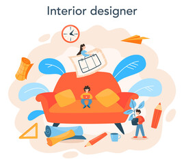 Professional interior designer concept. Decorator planning the design