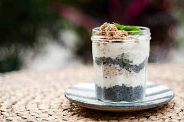 homemade healthy rustic yoghurt and granola breakfast snack cup